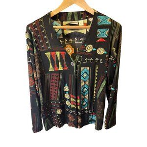 Chico's Multicolor Single Button Stretchy Slinky Long Sleeve Cardigan Sz XL